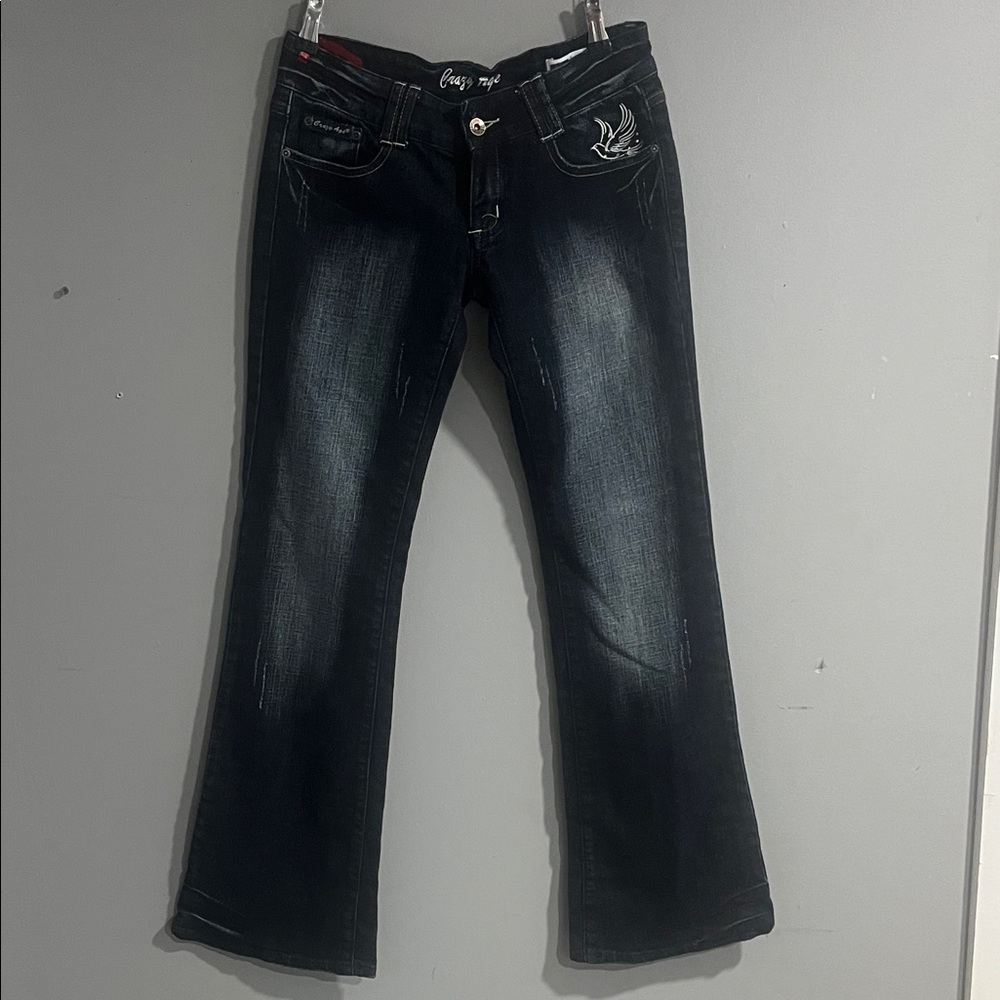 Crazy Age Woman’s Dark Blue Bootcut Women’s Jeans with Embroidered Back Detail